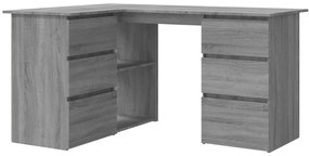 815442 vidaXL Бюро, сив сонома, 145x100x76 см, инженерно дърво