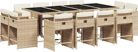 3211222 vidaXL Градински комплект с възглавници, 13 части, бежов полиратан