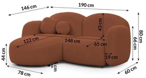 Теракотен ъглов диван от прежда с примки от букле (ляв ъгъл) Orbit – Ropez