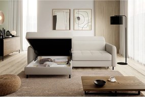 Бежов разтегателен ъглов диван с място за съхранение от букле (ляв ъгъл) Gomsi – ELTAP