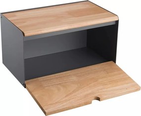 Кутия за хляб Klausberg KB 7395, 35.5 см, Висококачествен метал, Бамбук, Горен и преден капак, Черен