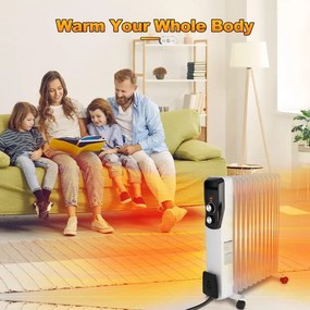 Маслен радиатор Sailnovo NSC-250-11F1, 2500W, 11 ребра, 30 м2, 3 степени, Въртящи се на 360 колелца, 10-35C, Бял