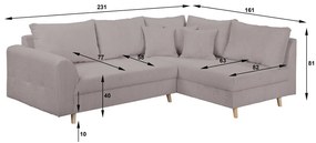 Ъглов диван от сив велур (десен ъгъл) Ariella - Ropez