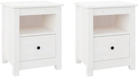 813712 vidaXL Нощни шкафчета, 2 бр, бели, 40x35x49 см, борово дърво масив