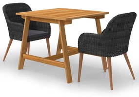 3068718 vidaXL Градински трапезен комплект, 3 части, черен