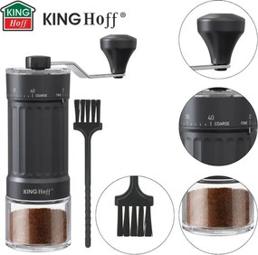 Ръчна кафемелачка Kinghoff KH 2002, 30 г, Керамичен механизъм, Безстепенно регулиране на фиността на смилане, Черен