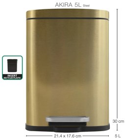 Матово златисто стоманено кошче за боклук с педал 5 l Akira – Spirella