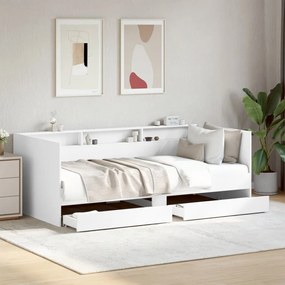 3280846 vidaXL Дневно легло с чекмеджета, без матрак, бяло 90x200 см