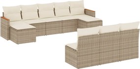 3258789 vidaXL Градински диван с възглавници, 10 части, бежов полиратан