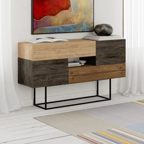 Нисък скрин с дъбов декор в естествено кафяво 145x82 cm Titan - Marckeric