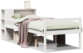 3321991 vidaXL Легло с рафтове за книги, без матрак, бял, 90x190 см, бор масив