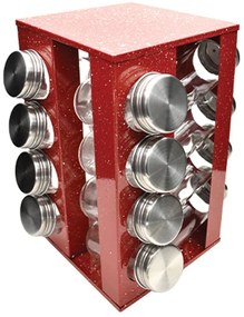 Бурканчета за подправки на стойка ZEPHYR ZP 1217 CS16, 16 бр. бурканчета, 4 нива, Въртяща се основа, Червен мрамор