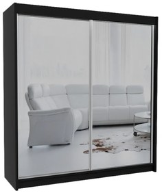 Гардероб с плъзгащи врати и огледало ROBERTA + Безшумна система, 200x216x61, черен