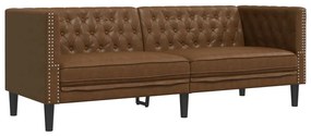 372672 vidaXL Диван Chesterfield с 3 седалки Кафява изкуствена велурена кожа