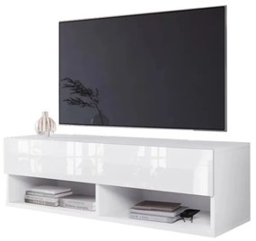 Comodă TV MENDES A 100, 100x30x32, alb/alb lucios, cu iluminare LED