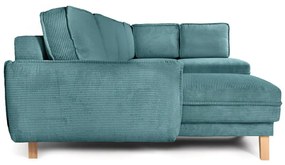 Тюркоаз сгъваем ъглов диван от рипсено кадифе (десен ъгъл/"U" форма) Tori – Bonami Selection