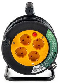 Удължител с макара Muhler 1006184, 3200W, 4 гнезда, 15 м, H05VV-F, IP20, Детска защита, Черен