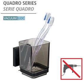 Черна самозалепваща пластмасова чаша за четки за зъби Quadro – Wenko