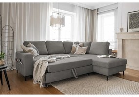 Сив разтегателен ъглов диван от рипсено кадифе (десен ъгъл) Lofty Lilly – Miuform