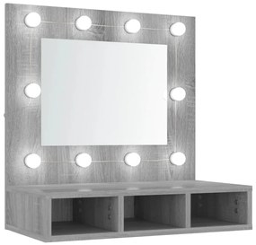 820455 vidaXL Огледален шкаф с LED, Сив сонома, 60x31,5x62 см