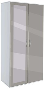 Двукрилен гардероб Мебели Богдан, модел BM-Ava 21 с огледало, бял гланц и сиво