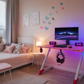 Розова геймърска PC маса с RGB LED осветление Šírka: 120 cm