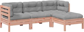 3299382 vidaXL Градински комплект с възглавници, 4 части, дугласка ела масив