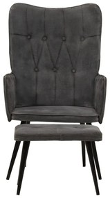 339670 vidaXL Wingback стол с табуретка, черен, винтидж, канава