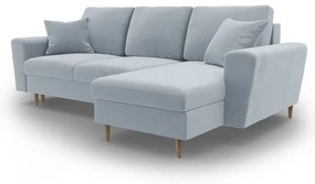 Светлосин кадифен разтегателен ъглов диван с място за съхранение Kyoto – Cosmopolitan Design