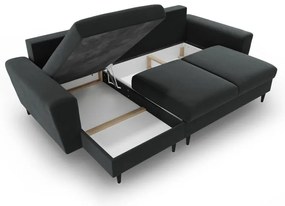 Тъмносив кадифен разтегателен ъглов диван с място за съхранение Kyoto – Cosmopolitan Design