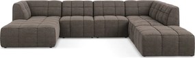 Кафяв ъглов диван от прежда с примки от букле (U форма) Aloha – Makamii