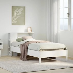 3322853 vidaXL Легло с рафтове за книги, без матрак, бял, 90x190 см, бор масив