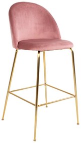 Sada 2 růžových barových židlí se sametovým potahem s nohami mosazové barvy House Nordic Lausanne