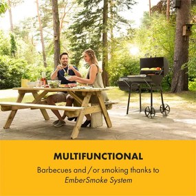 Klarstein Beef Brisket, скара с опушвател, термометър, колелца, черен