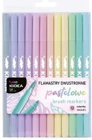 Kidea - Двувърхи флумастери с четка 12 цв. Пастел