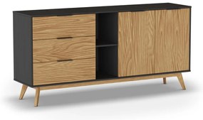 Нисък скрин от черен/естествен бор 165x80 cm Lavis - Marckeric