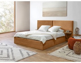 Оранжево-жълто тапицирано двойно легло със склад и решетка 160x200 cm Blandine - Bobochic Paris