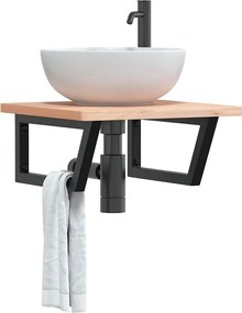 3302419 vidaXL Стенен рафт за мивка, стомана и масивно дърво бук