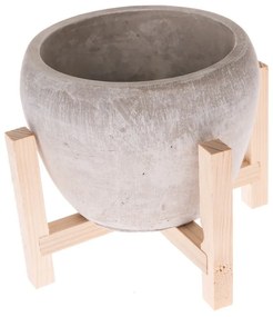 Сива бетонна саксия в дървена поставка Естествена, ø 19 cm - Dakls