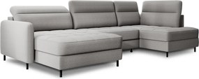 Светлосив кадифен разтегателен ъглов диван с място за съхранение (десен ъгъл U форма) Berrto – ELTAP