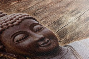 Картина на платно – Статуя на Буда на дървено фон