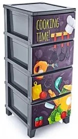 Horecano - Пластмасов шкаф за съхранение на 4-ри нива 37x44,5xh90см с декор "Cooking" HOME-(TRN-077-01)