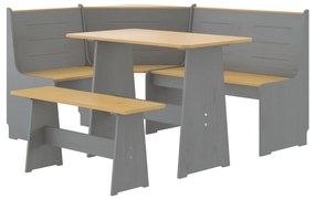 3096569 vidaXL Трапезен комплект от 3части REINE меденокафяво и сиво бор масив