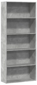 3314672 vidaXL Библиотека, бетонно сив, 80x30x189 см, инженерно дърво