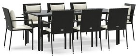3185112 vidaXL Градински трапезен комплект възглавници 9 части черен полиратан