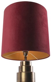 Маса за лампа в стил арт деко бронз кадифена абажур червена със злато 40 см - Bruut