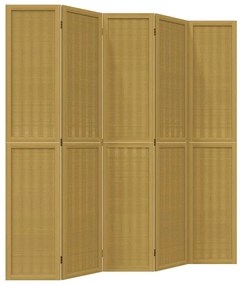 358823 vidaXL Разделител за стая, 5 панела, кафяв, дърво пауловния масив