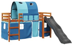3309108 vidaXL Детско високо легло с тунел, синьо, 90x200 см, бор масив