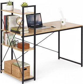 Компютърно бюро ModernHome, дървено, с рафтове за съхранение, подсилена метална конструкция, 120х60см, бежов цвят