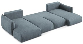 Син шенилов сгъваем ъглов диван (U форма) Leila – Makamii
